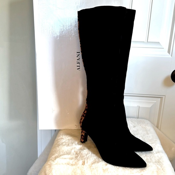 ALFANI BLACK LEATHER & CALF HAIR BOOTS - Picture 13 of 15